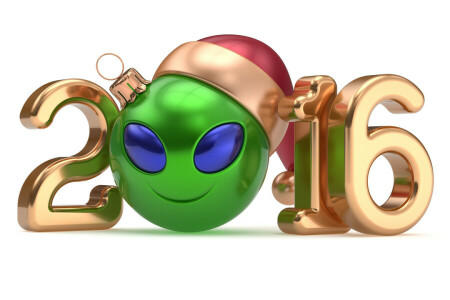 2016, ball, tallene, lykkelig, Nyttår, smiley