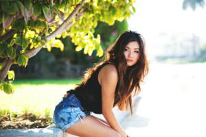 fille, cheveux, pose, short, séance