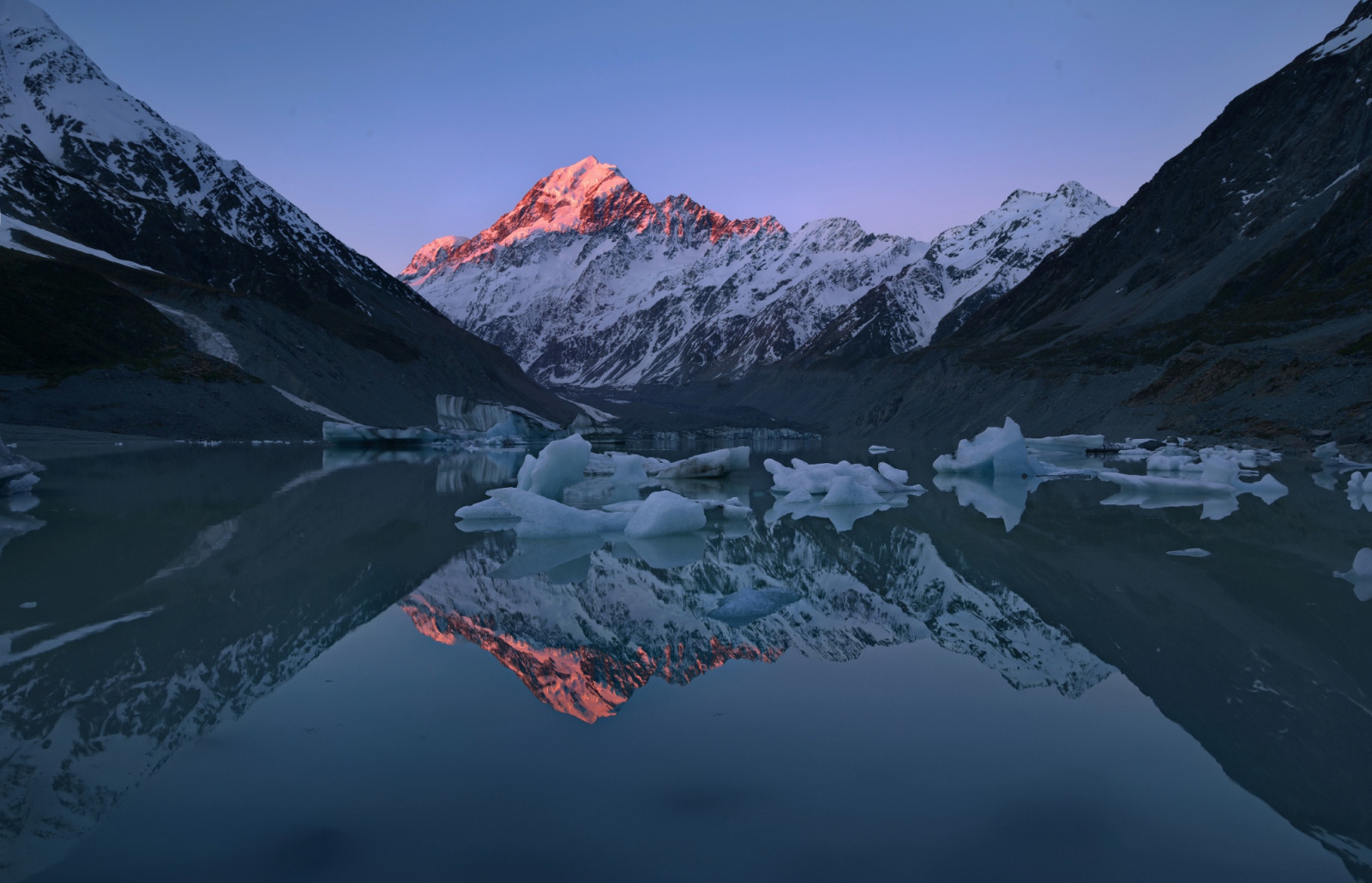 lys, sø, is, afspejling, bjerge, New Zealand, toppe, Mount Cook