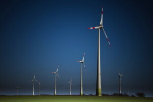 landschap, nacht, windmolens