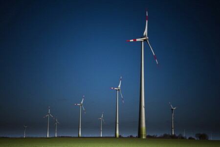 paisaje, noche, molinos de viento