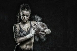 fille, sport, le ballon