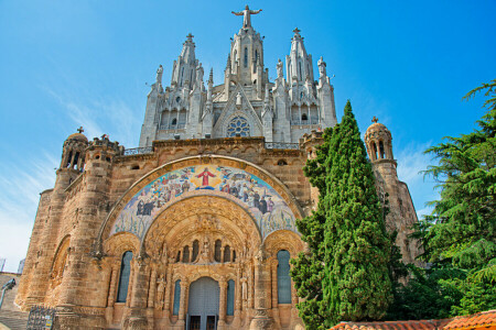 Barselona, Kilise, ispanya, gökyüzü, ağaçlar