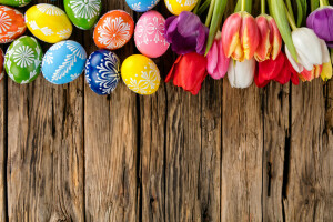 bunt, Ostern, Eier, Blumen, glücklich, Urlaub, Frühling, Tulpen