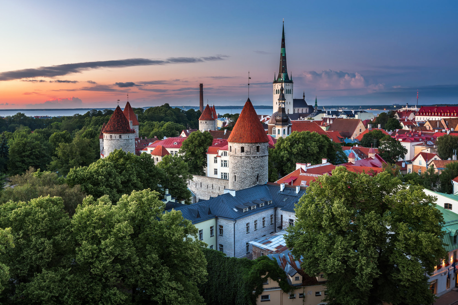 mesto, večer, Leto, Domov, Estónsko, Tallinn, august