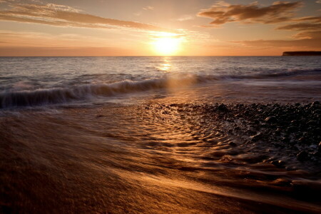 paisaje, mar, puesta de sol