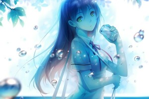 anime, art, branch, bubbles, form, girl, Niya, schoolgirl