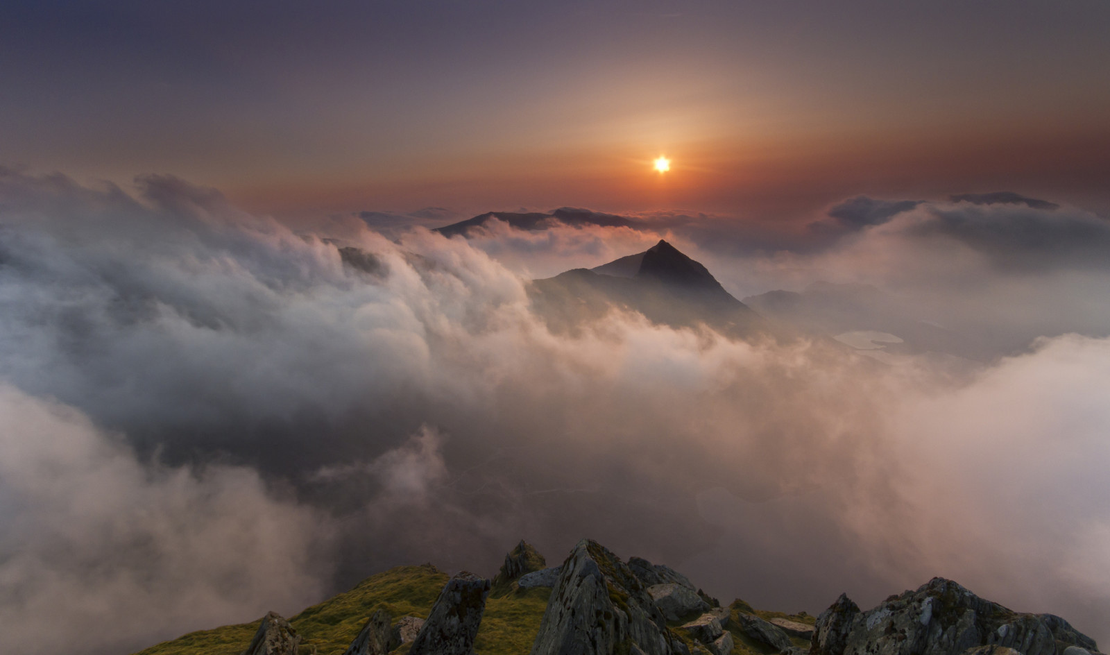 landskap, skyer, fjellene, solen, Wales, Nant Gwynant