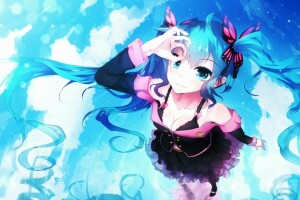 anime, kunst, bai yemeng, wolken, meisje, hatsune miku, reflectie, de lucht