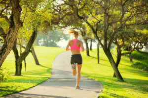 le jogging, parc, fonctionnement, Femme, faire des exercices