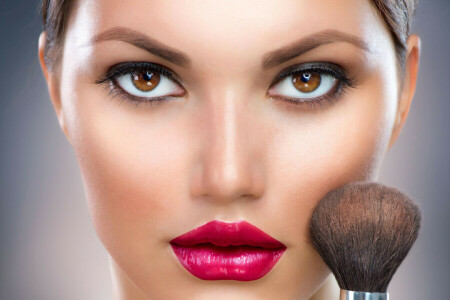 brush, face, lips, lipstick, look, shaving brush