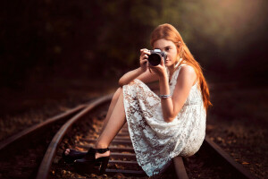 camera, canon, girl