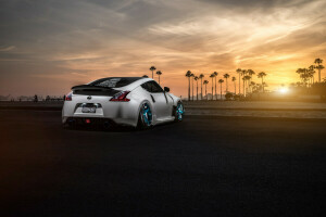 370Z, Avant, Garage, Nissan, Arrière, Position, le coucher du soleil, blanc