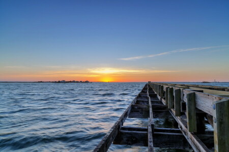 Brücke, Landschaft, Meer, Sonnenuntergang