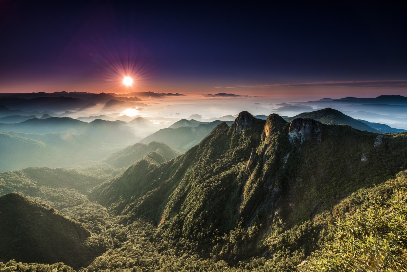 paysage, montagnes, vallée, panorama, le soleil