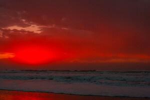 des nuages, mer, rive, le coucher du soleil, le surf, Le ciel, vague