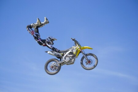 nubes, FMX, estilo libre, maniobra, motocross, Jinete, cielo, Asidero doble Superman