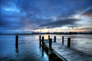 wolken, huis, eiland, mostok, rivier-, zonsondergang, de avond, de lucht