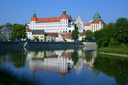 castello, Germania, casa, Neuburg sul Danubio, lungomare, fiume, il cielo, Torre