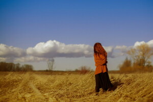 field, girl, mood