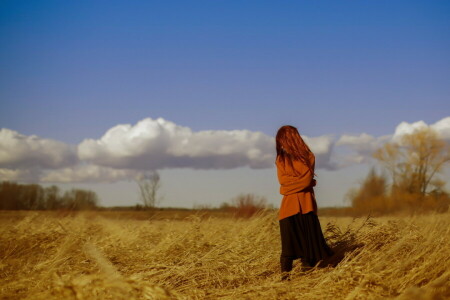 field, girl, mood