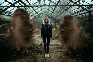 Dust, girl, greenhouse