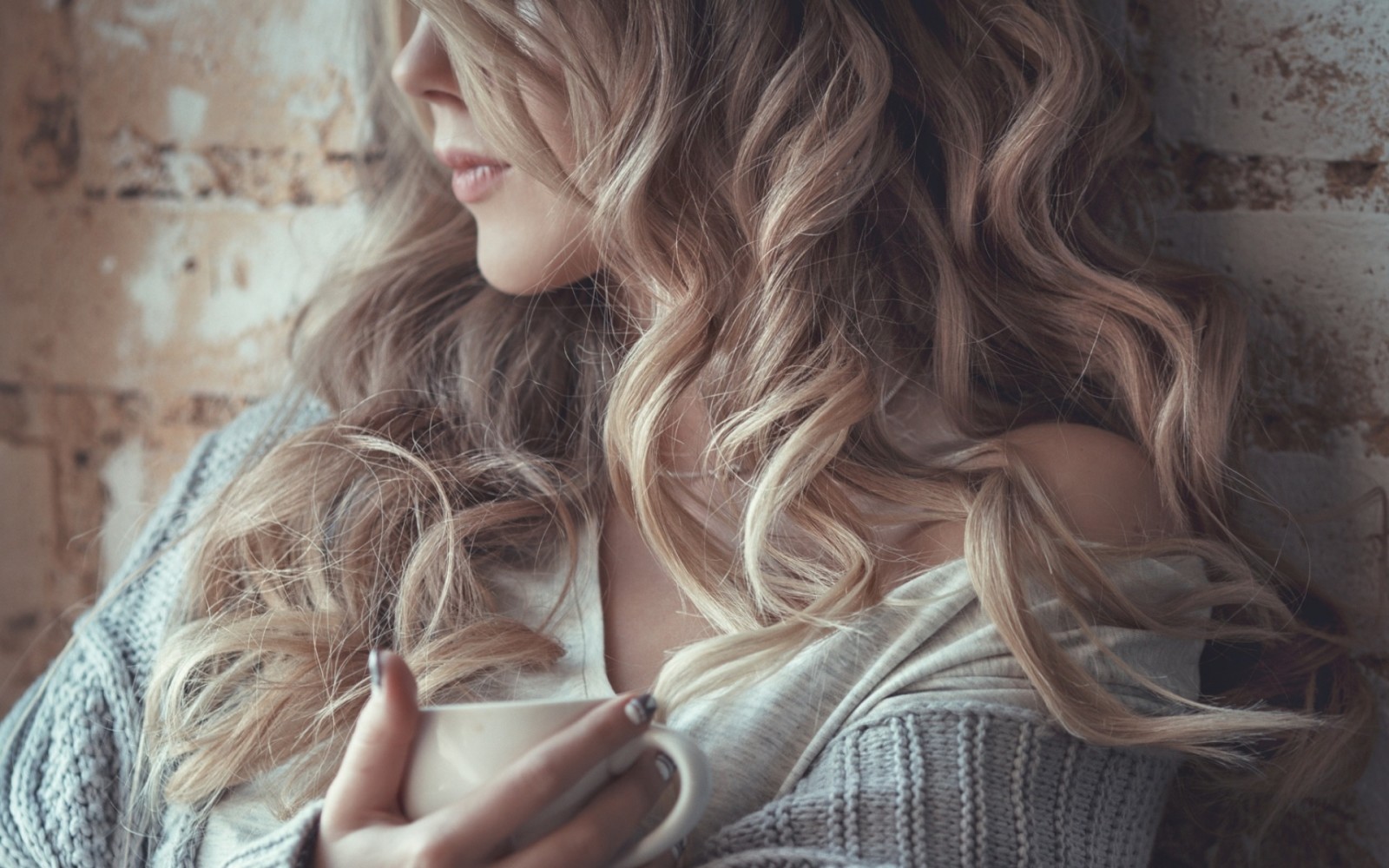 face, girl, lips, Cup