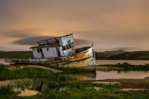 landscape, river, ship