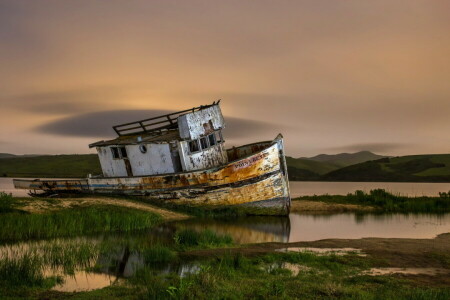 paesaggio, fiume, nave