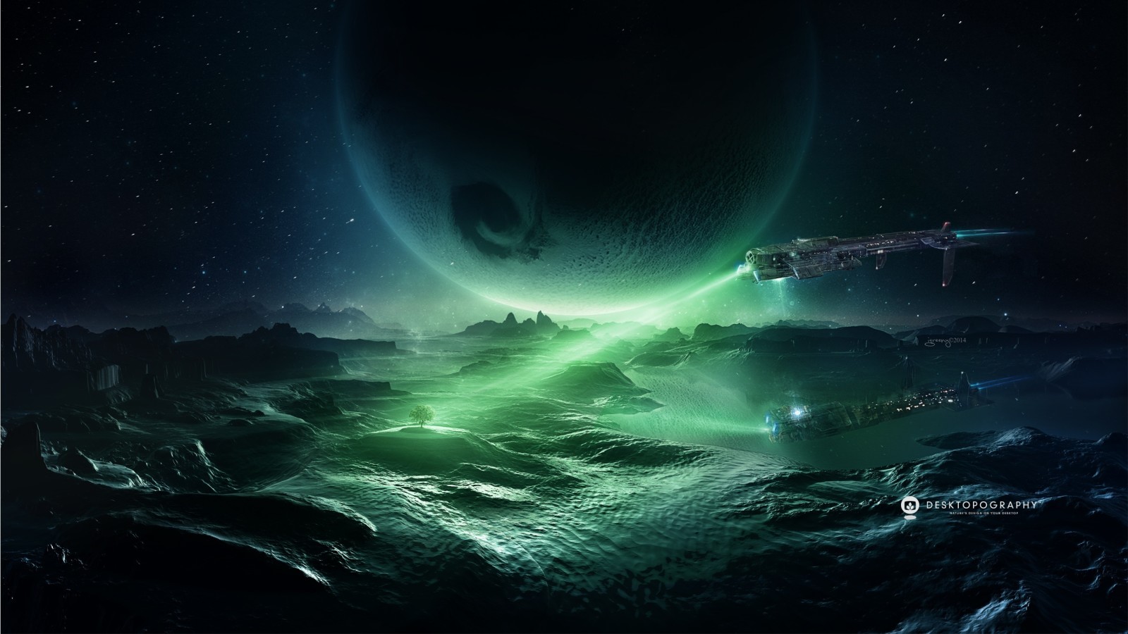 glow, ships, Planet, Desktopography