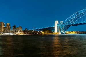 Australie, baie, Bay Port Jackson, Pont, Harbour Bridge, ville de nuit, panorama, Port Jackson