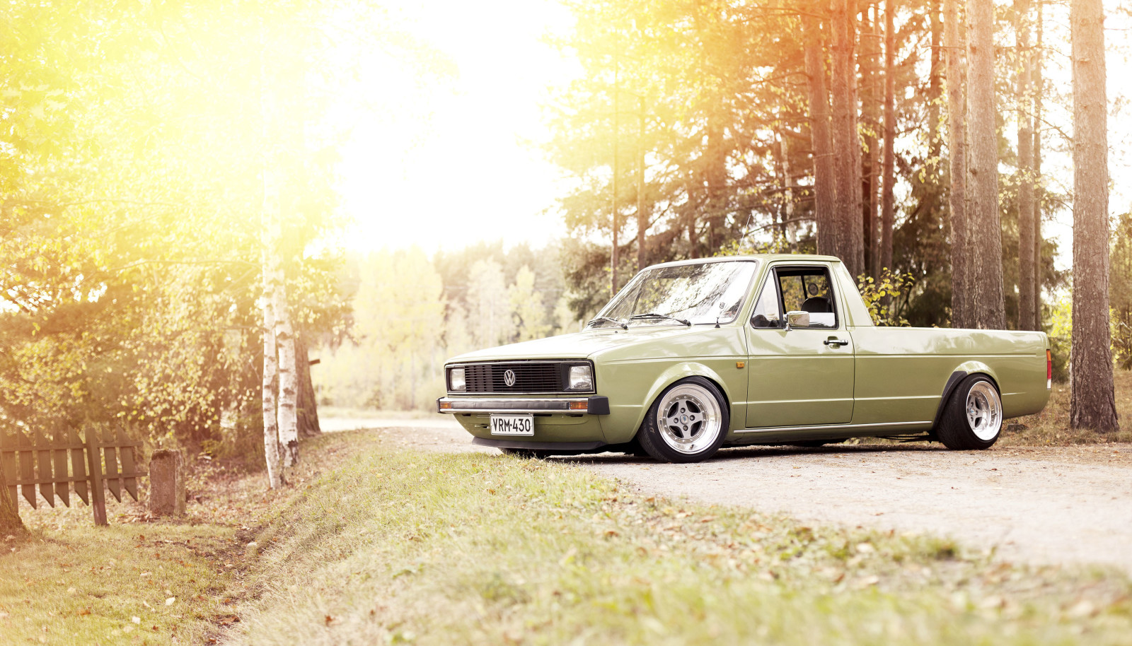 road, lights, the sun, side, Volkswagen, wheel, the countryside, Caddy