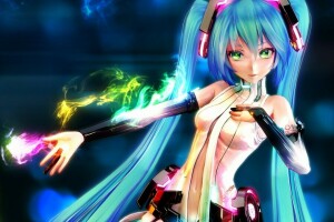 Ajouter, énergie, fille, main, Miku Hatsune, vocaloid