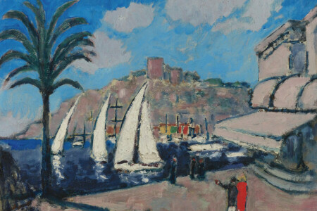 tekne, Cannes yatları, ev, Kees van Dongen, peyzaj, resim, yelken, deniz