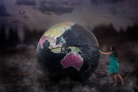 girl, globe, Touch This Earth