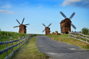 landschap, molen, weg