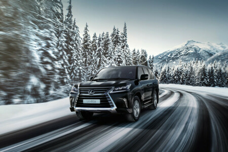 Lexus, LX 570, road, speed, winter