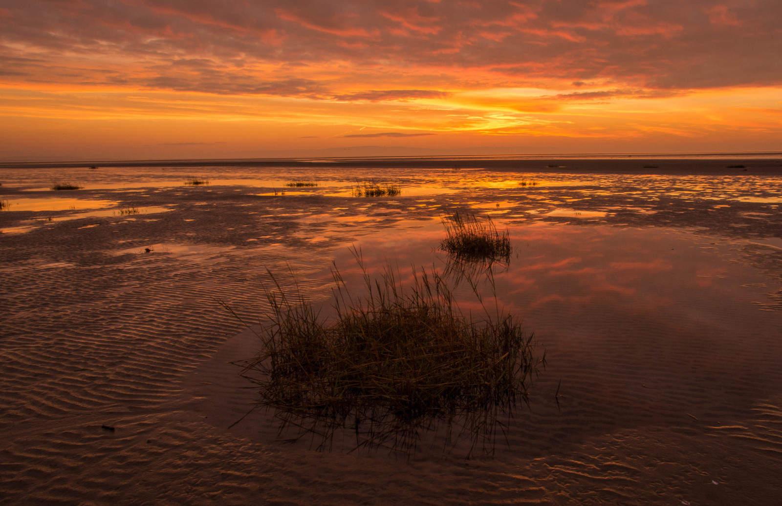 himmelen, innsjø, solnedgang, skyer, ekte