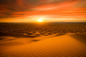 пустынный, горизонт, Merzouga, Марокко, природа, песок, сахар, заход солнца