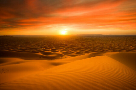 Ørken, horisont, Merzouga, Marokko, natur, sand, sukker, solnedgang