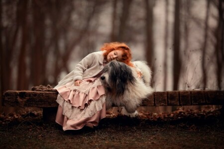 dog, friends, friendship, girl, mood, red, redhead