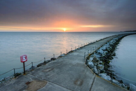 paisaje, mar, puesta de sol