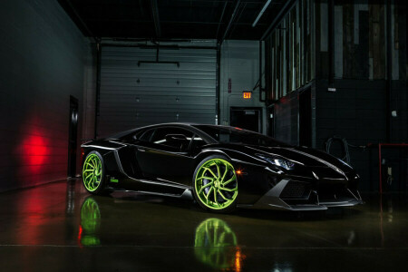 393, Aventador, B-forgiatura, nero, colore, Davanti, Lamborghini, LP700-4