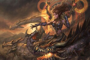 art, dragons, Elf, fantasy, girl