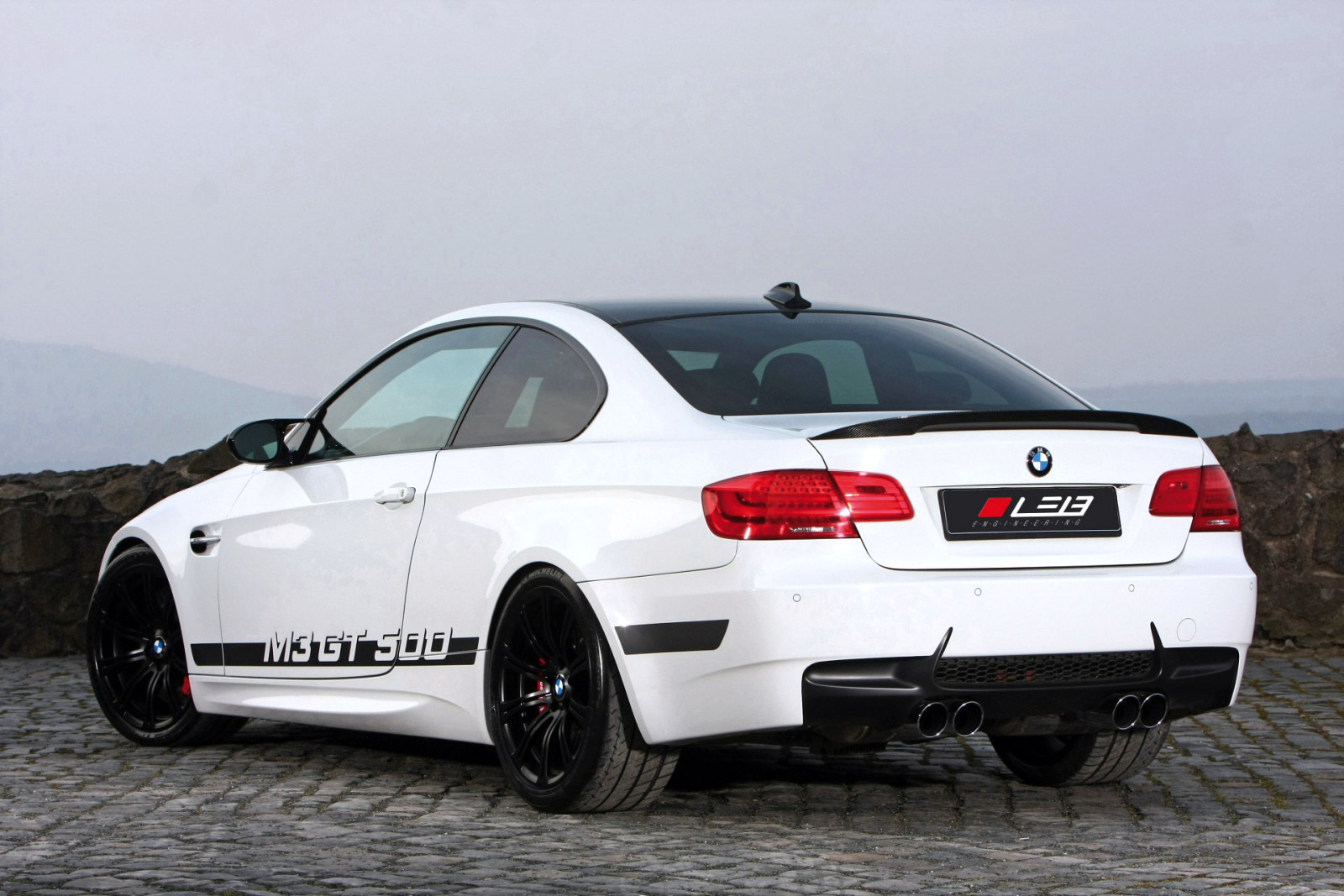 street, rear view, white, coupe, BMW, GT 500