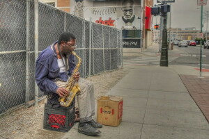 mensen, saxofoon, straat