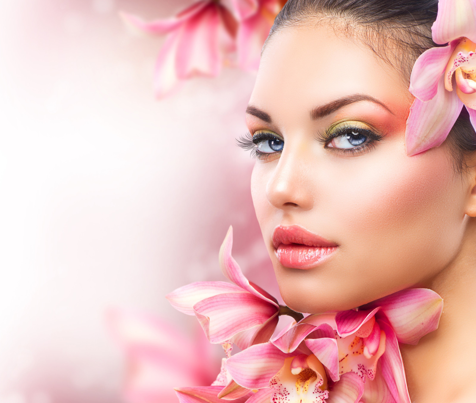 se, ansigt, blomster, makeup, stil