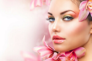 viso, fiori, Guarda, trucco, stile