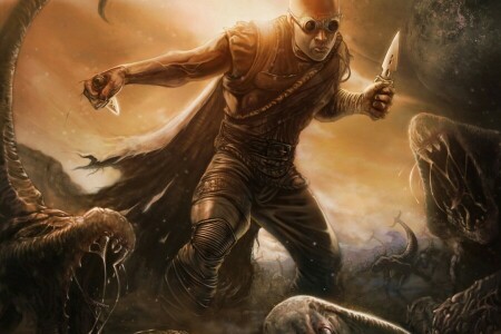 art, glasses, knives, male, monsters, Planet, Riddick