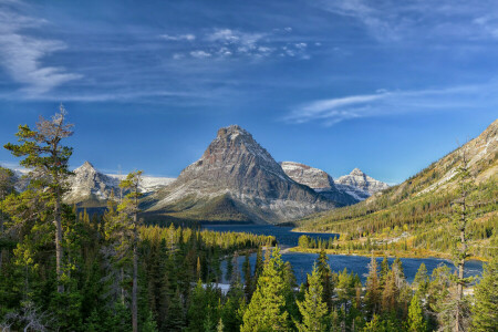 Lac, paysage, montagnes, Le ciel, des arbres